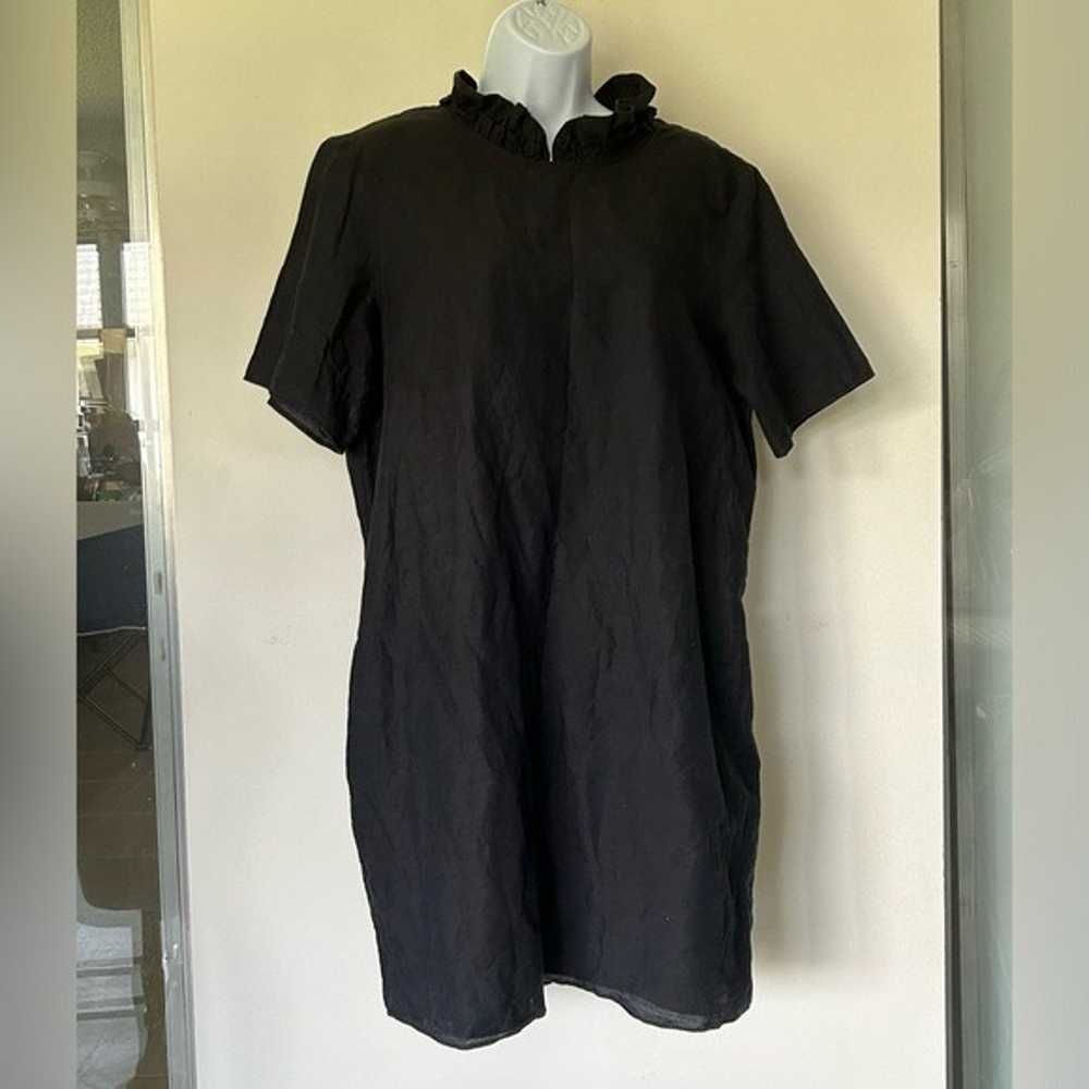 COS black linen cotton shift dress ruffle neck sh… - image 2