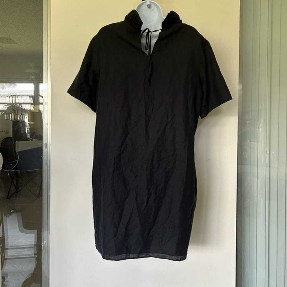 COS black linen cotton shift dress ruffle neck sh… - image 3