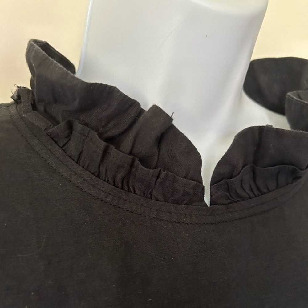 COS black linen cotton shift dress ruffle neck sh… - image 6