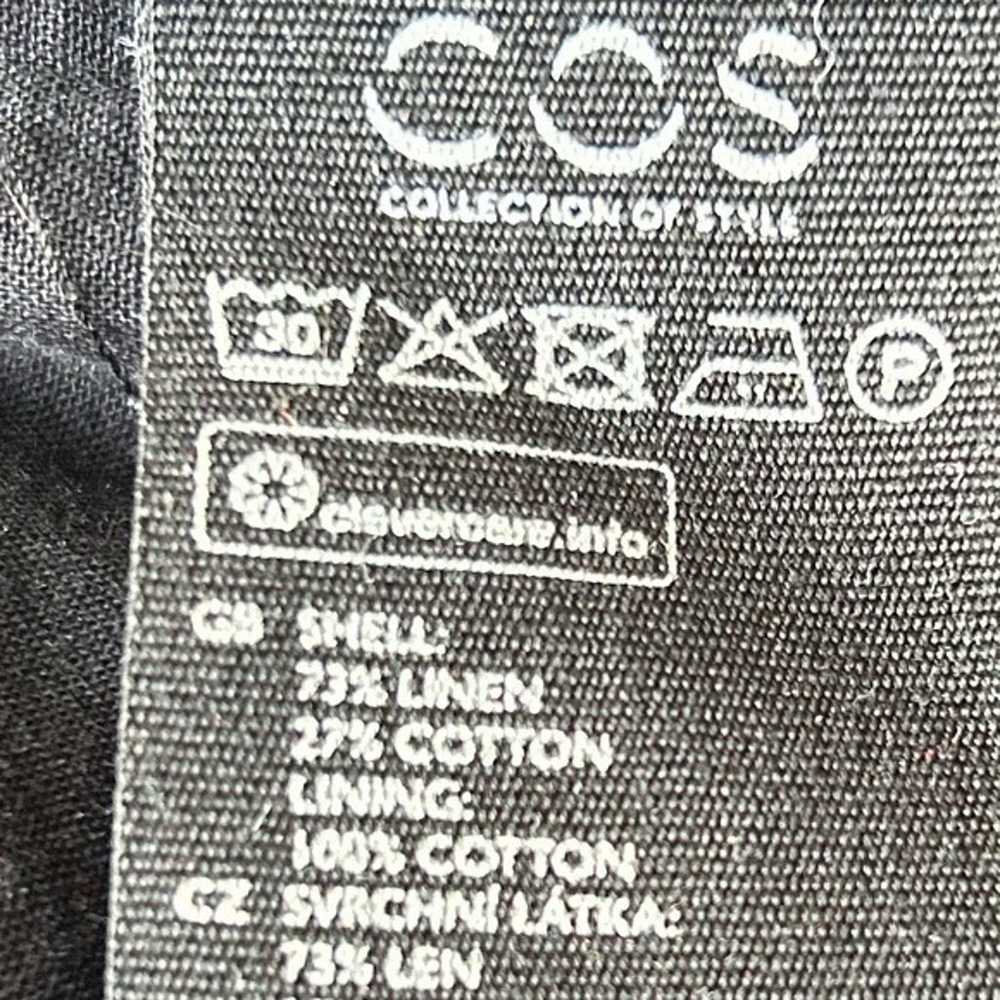 COS black linen cotton shift dress ruffle neck sh… - image 8