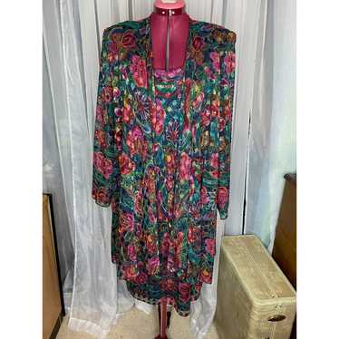 Dress 90s illusion waterfall front jacket floral … - image 1