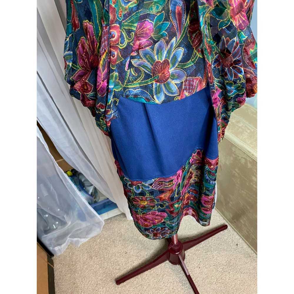 Dress 90s illusion waterfall front jacket floral … - image 7
