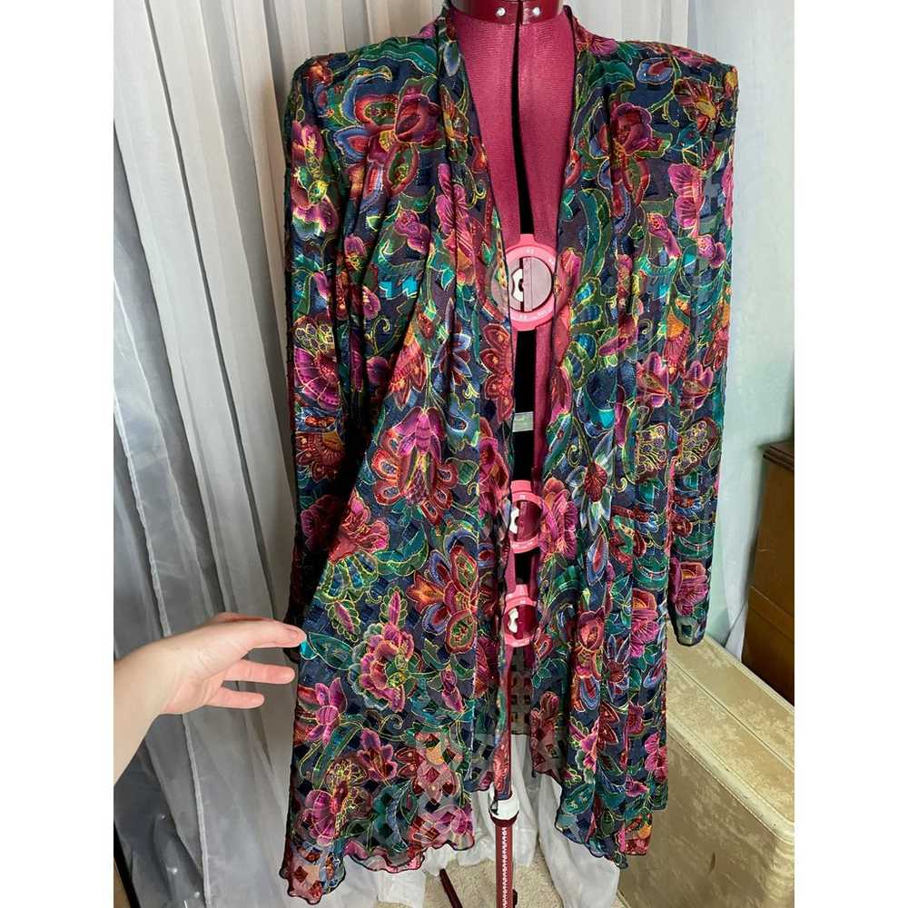 Dress 90s illusion waterfall front jacket floral … - image 8