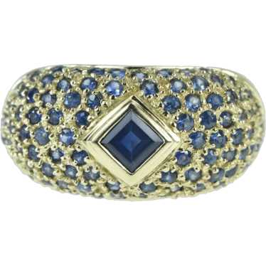 10K Princess Syn. Sapphire Domed Statement Ring Si