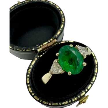 Estate Emerald and Diamond Yellow Gold Ring 14K