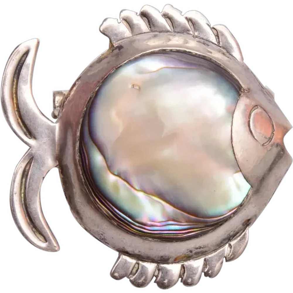 Mexico Sterling and Abalone Fish Brooch - image 1