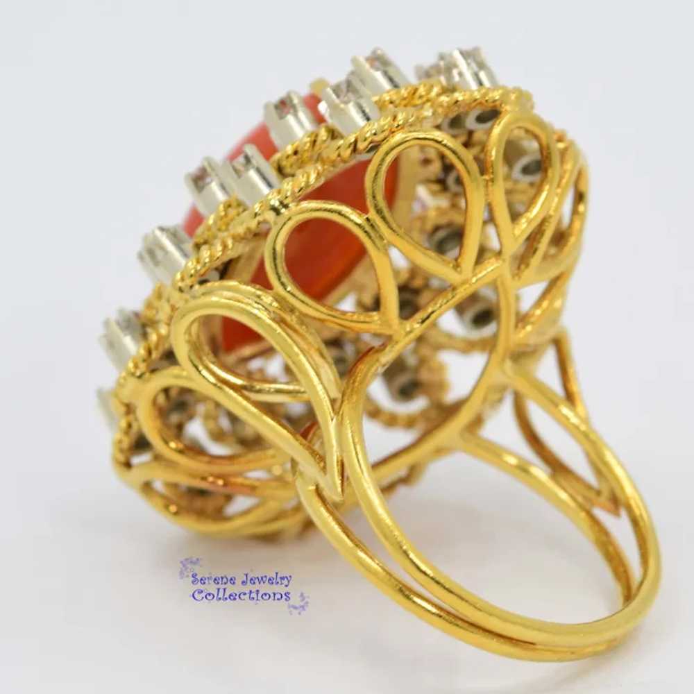 Italian Orange Red Coral Diamond 18k Yellow Gold … - image 3