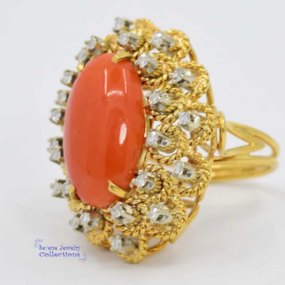 Italian Orange Red Coral Diamond 18k Yellow Gold … - image 4