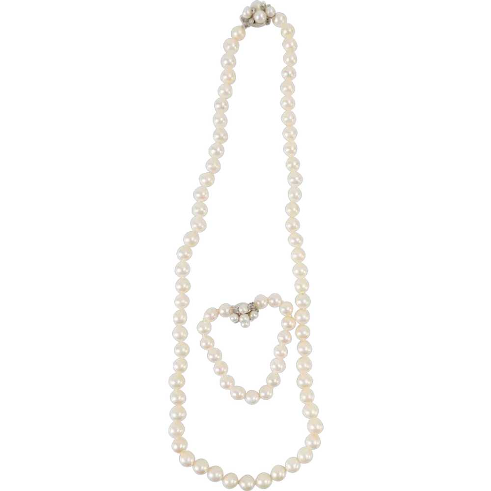 Chinese 14kt White Gold and Pearl Necklace and Br… - image 1