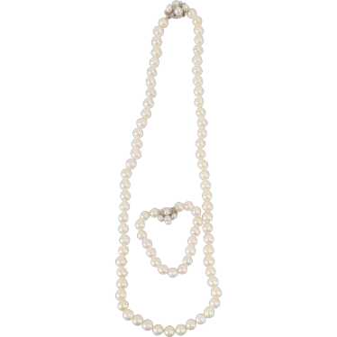 Chinese 14kt White Gold and Pearl Necklace and Br… - image 1