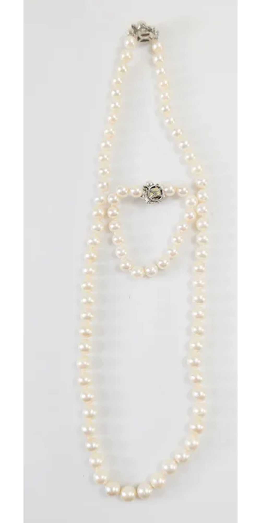 Chinese 14kt White Gold and Pearl Necklace and Br… - image 4