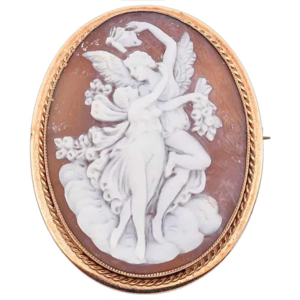 Antique 9K Rose Gold Cameo Shell Cupid & Psyche B… - image 1