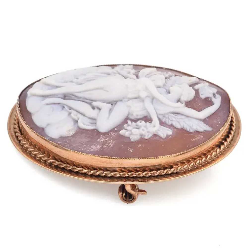 Antique 9K Rose Gold Cameo Shell Cupid & Psyche B… - image 2