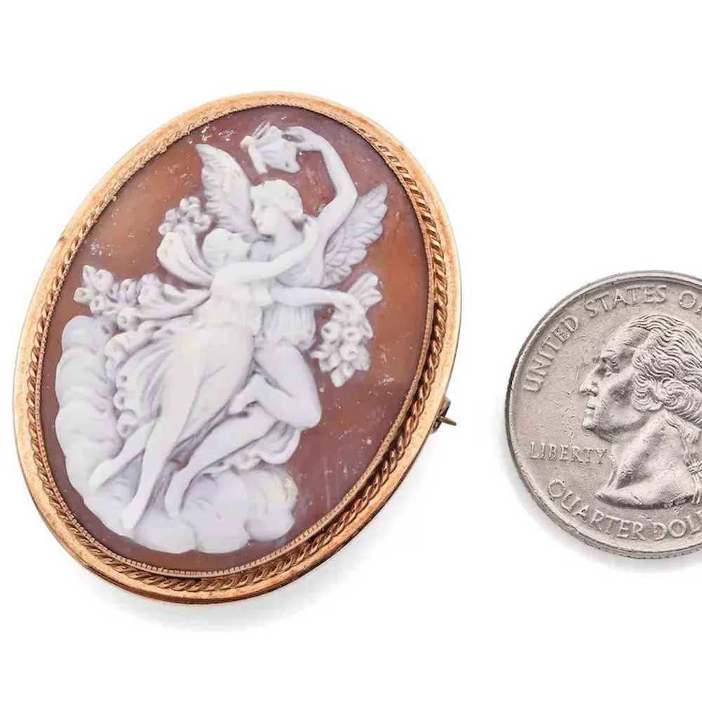 Antique 9K Rose Gold Cameo Shell Cupid & Psyche B… - image 4