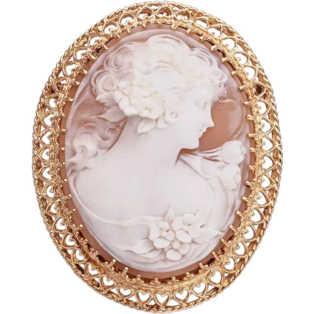 Antique 13k Yellow Gold Cameo Shell Flora God of … - image 1