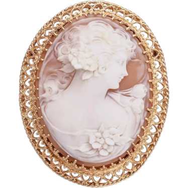 Antique 13k Yellow Gold Cameo Shell Flora God of … - image 1