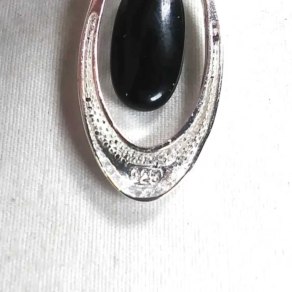 Black Onyx and 925 Sterling Silver Oval Hoop Dang… - image 3