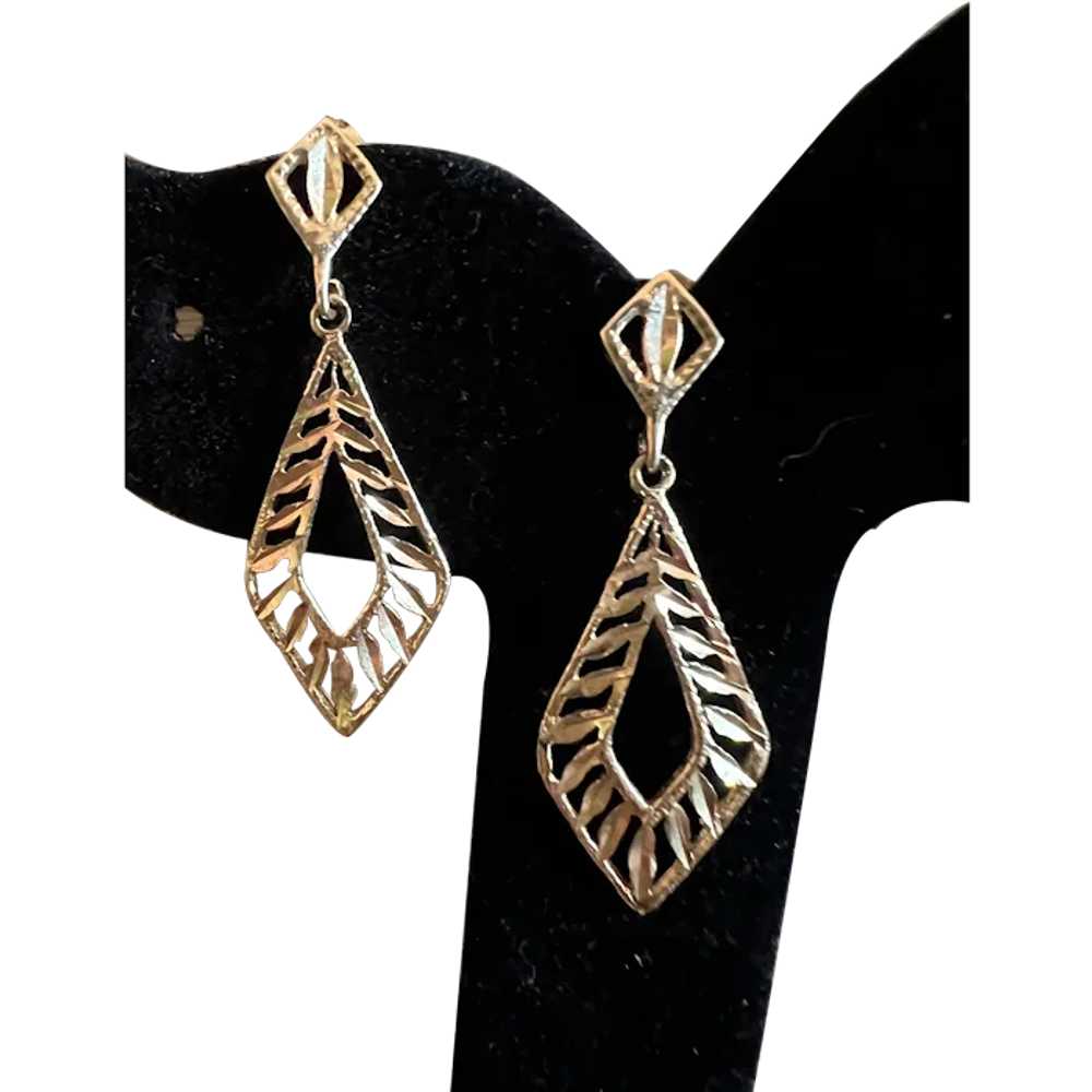 Vintage 14k Yellow Gold Diamond Cut Dangle Earrin… - image 1