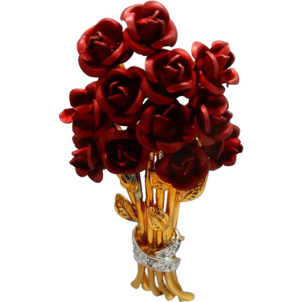 Danbury Mint A Dozen Roses 24K Gold Plated Brooch - image 1