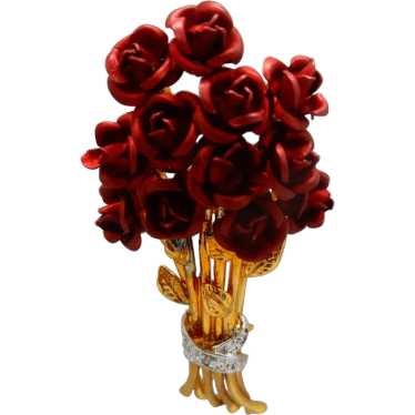 Danbury Mint A Dozen Roses 24K Gold Plated Brooch - image 1