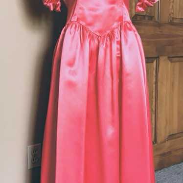 1995 Vintage Bridesmaid Dress Shiny Satin Salmon S