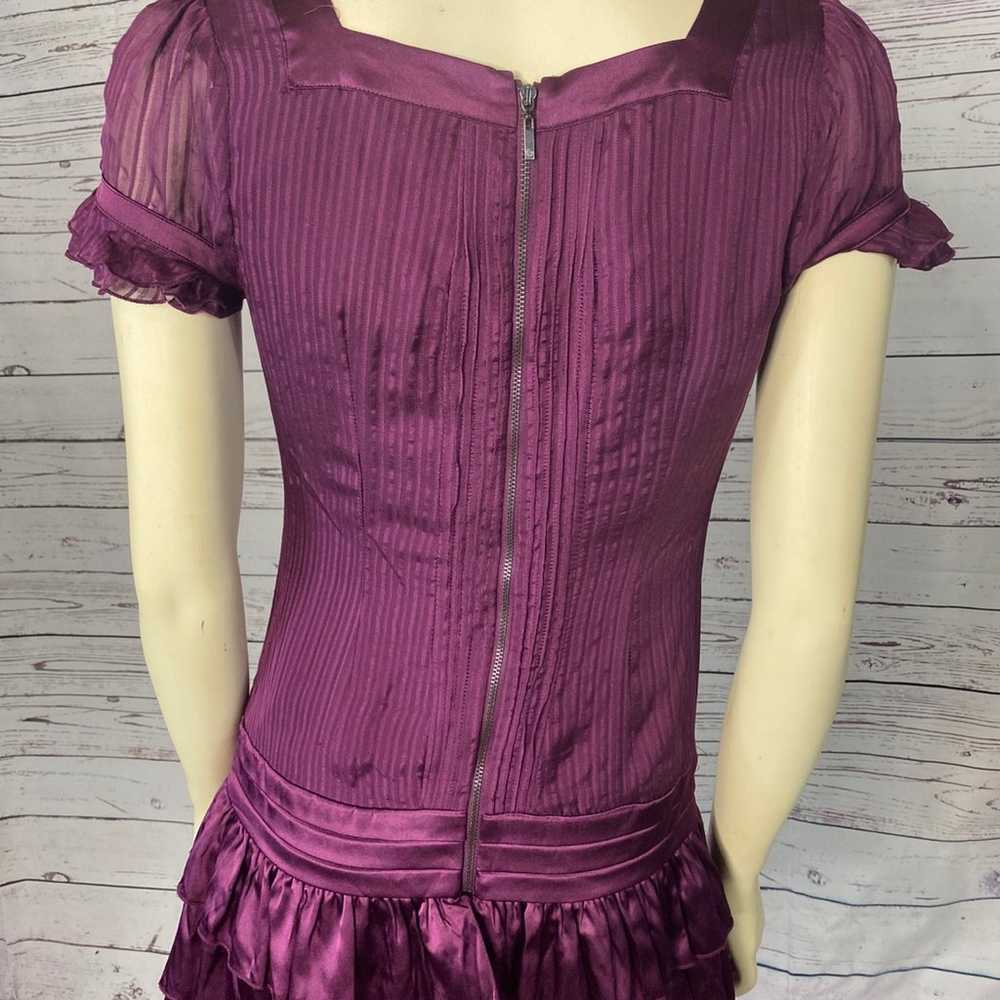 Bebe silk sexy dress with ruffles in plum size sm… - image 10