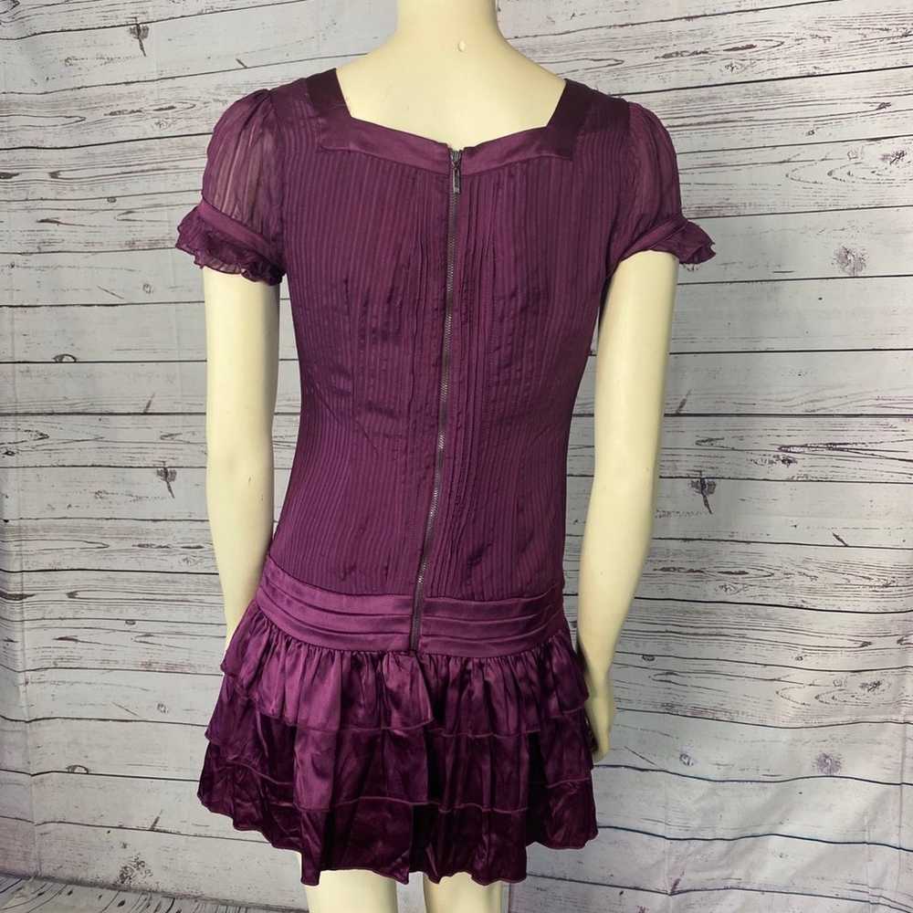 Bebe silk sexy dress with ruffles in plum size sm… - image 11