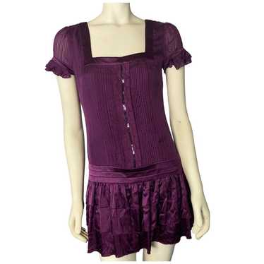 Bebe silk sexy dress with ruffles in plum size sm… - image 1