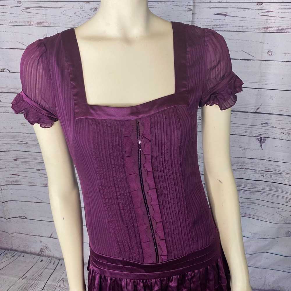 Bebe silk sexy dress with ruffles in plum size sm… - image 3