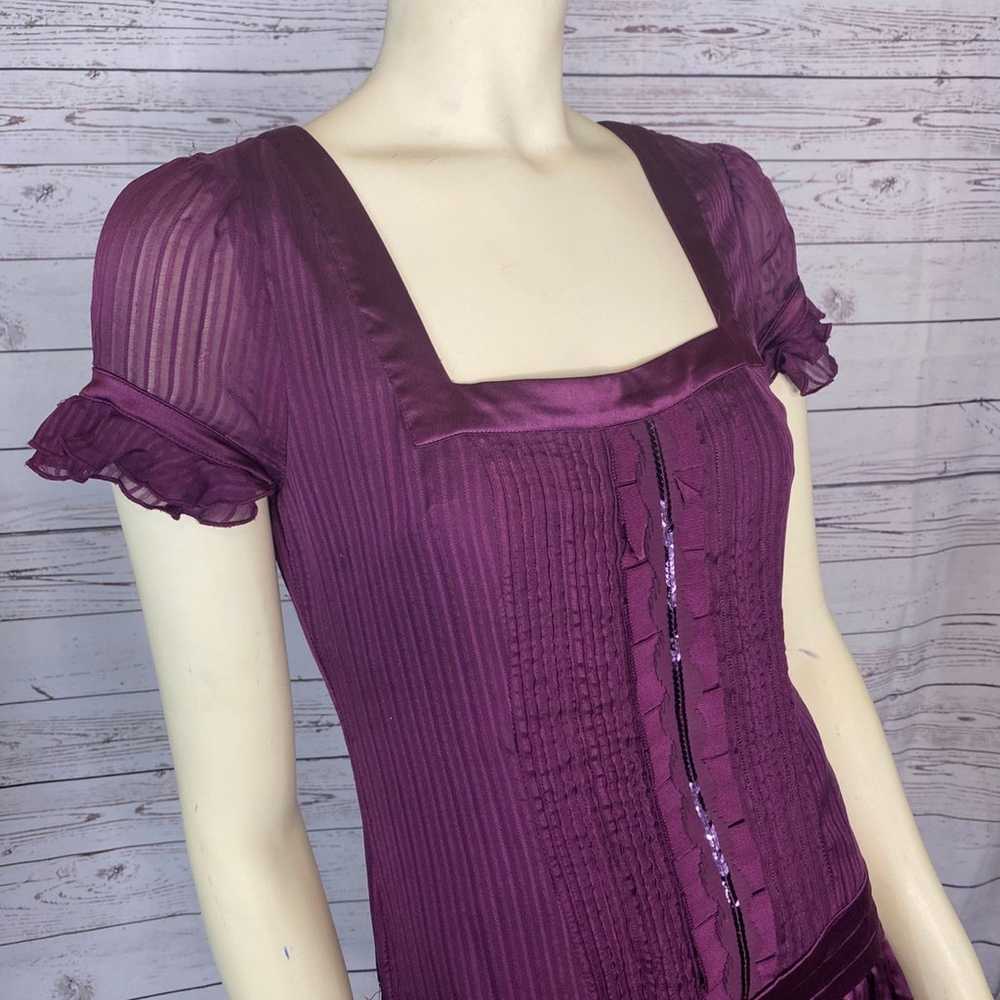Bebe silk sexy dress with ruffles in plum size sm… - image 4