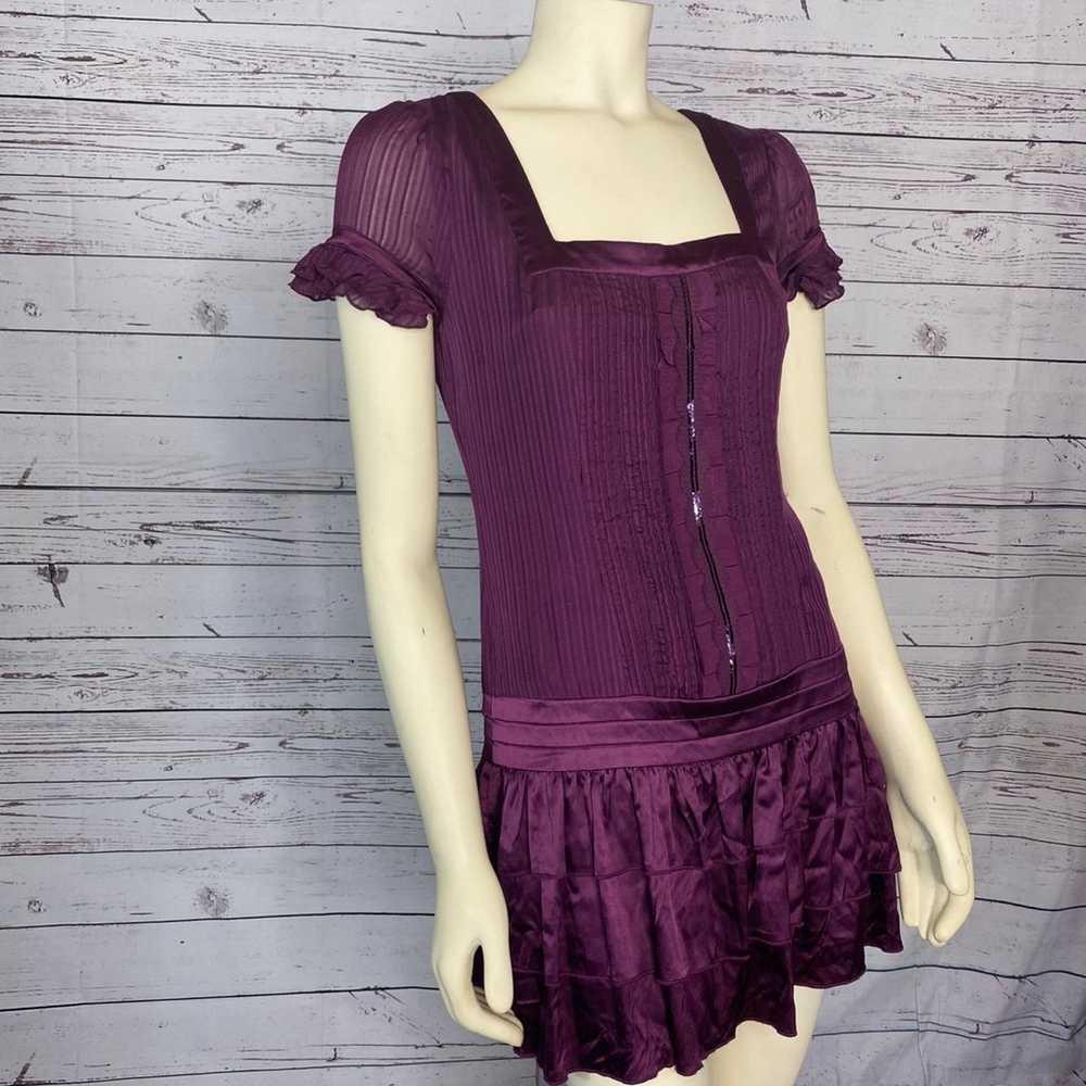 Bebe silk sexy dress with ruffles in plum size sm… - image 5