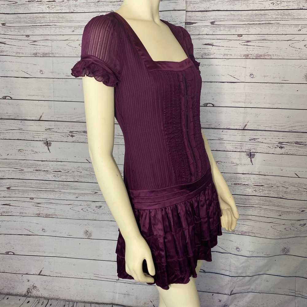 Bebe silk sexy dress with ruffles in plum size sm… - image 9