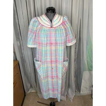 nap dress duster plaid quilted collar pink green … - image 1