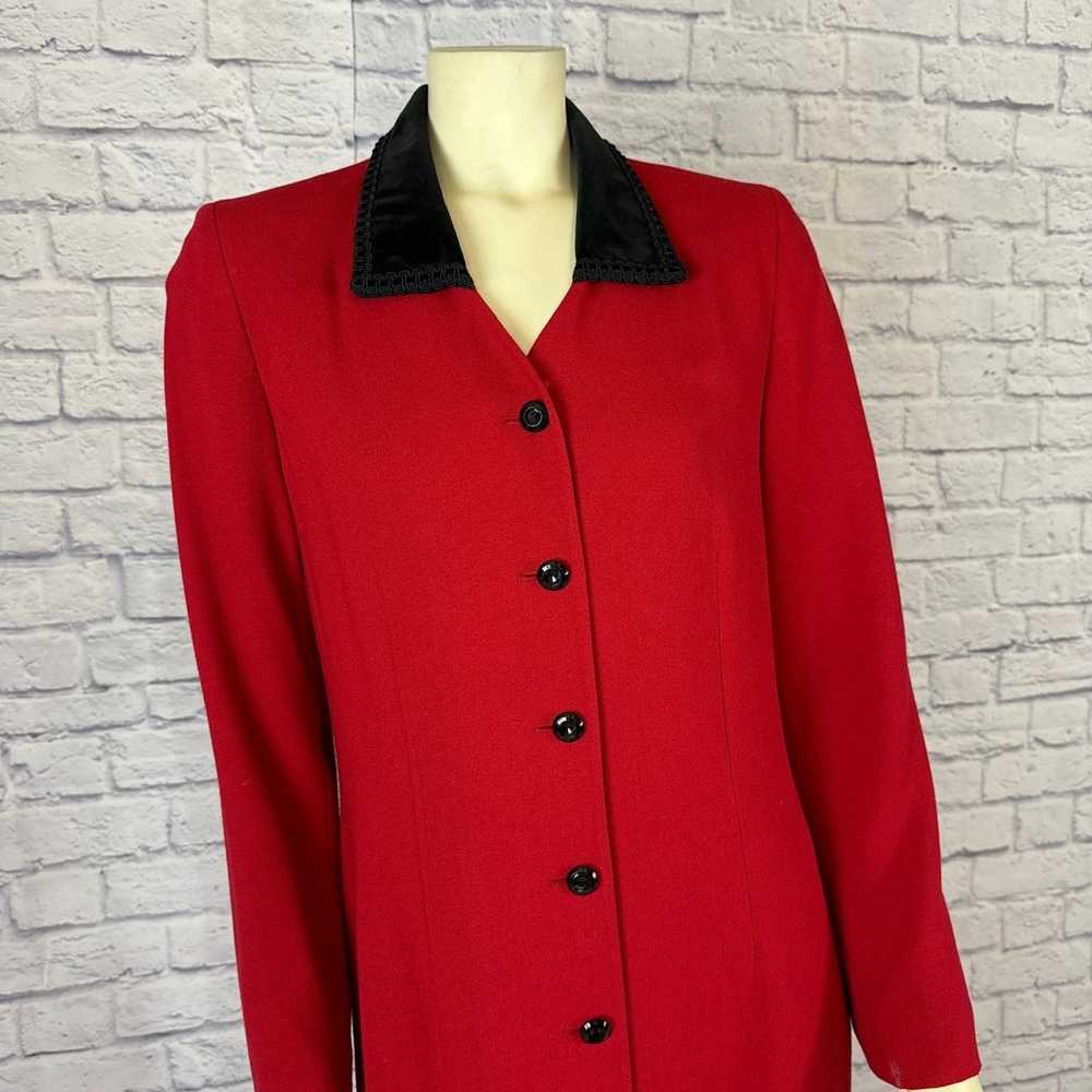Vintage Kasper A.S.L Red and Black velvet coat dr… - image 2