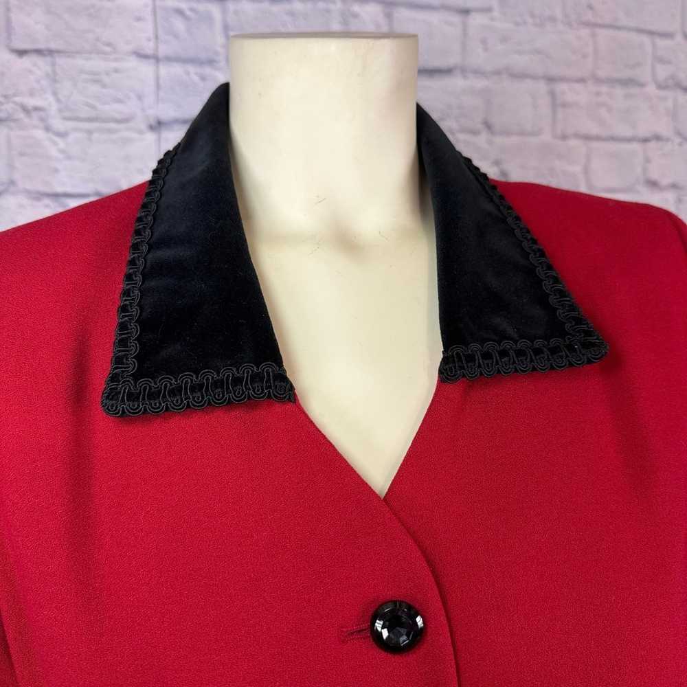 Vintage Kasper A.S.L Red and Black velvet coat dr… - image 3