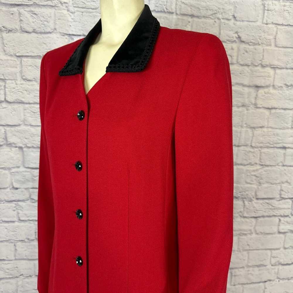 Vintage Kasper A.S.L Red and Black velvet coat dr… - image 6
