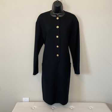 Vintage Black Wool Blazer Dress with Gold Accents… - image 1