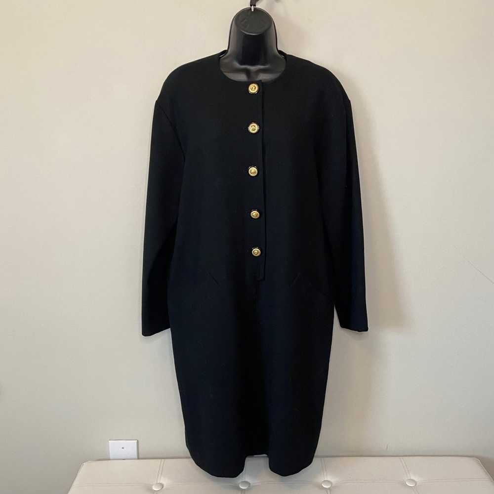 Vintage Black Wool Blazer Dress with Gold Accents… - image 2