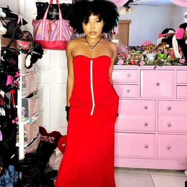 Red Rhinestone Prom Dress