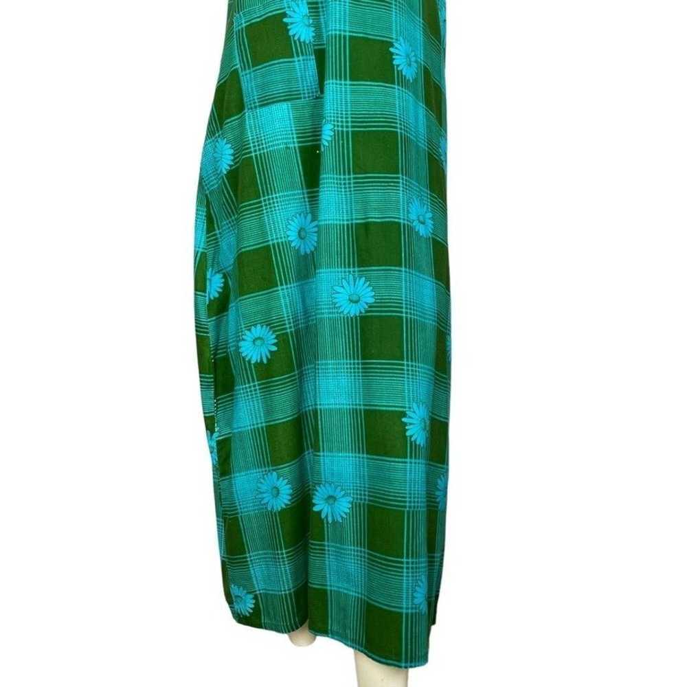 Vintage Plaid Muumuu Dress Daisy Floral Green Blu… - image 5