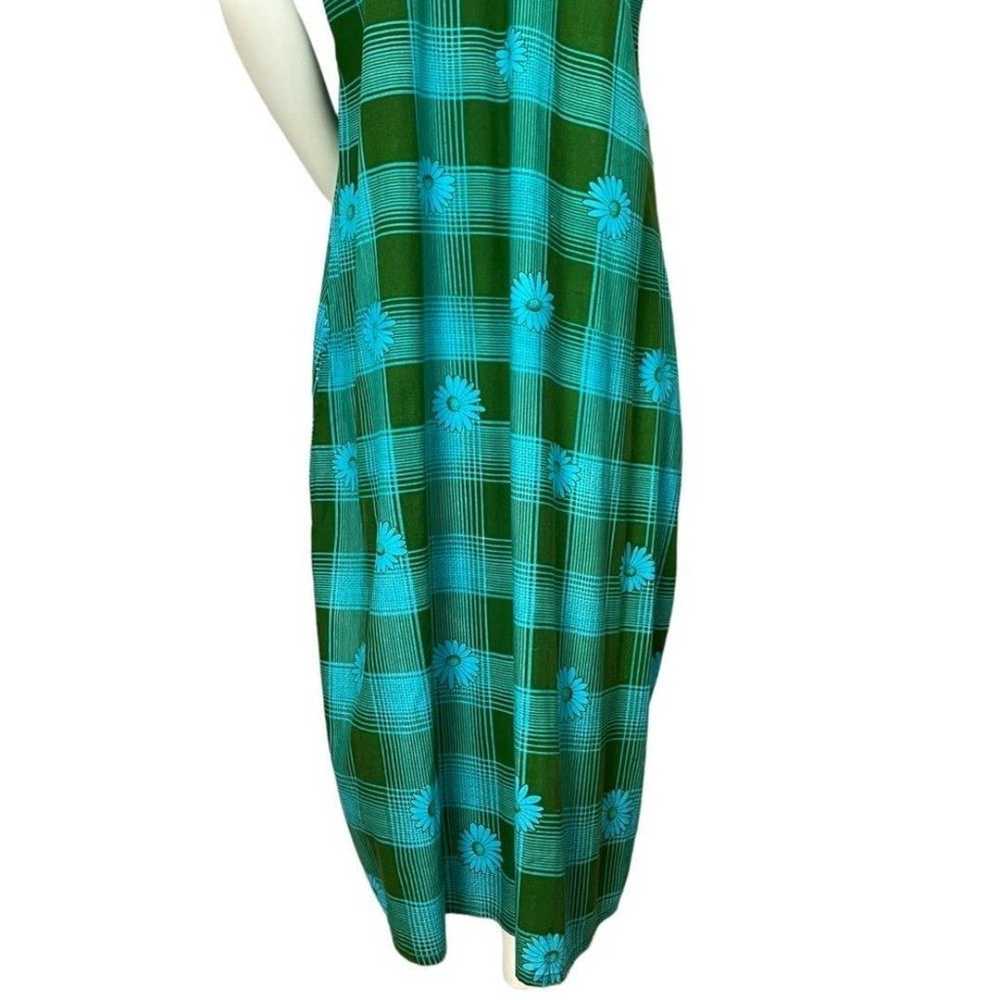 Vintage Plaid Muumuu Dress Daisy Floral Green Blu… - image 6