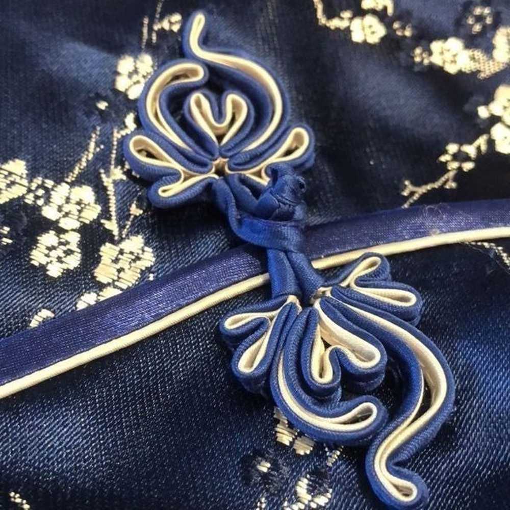 Jin Lin cheongsam dress blue silver floral side s… - image 5