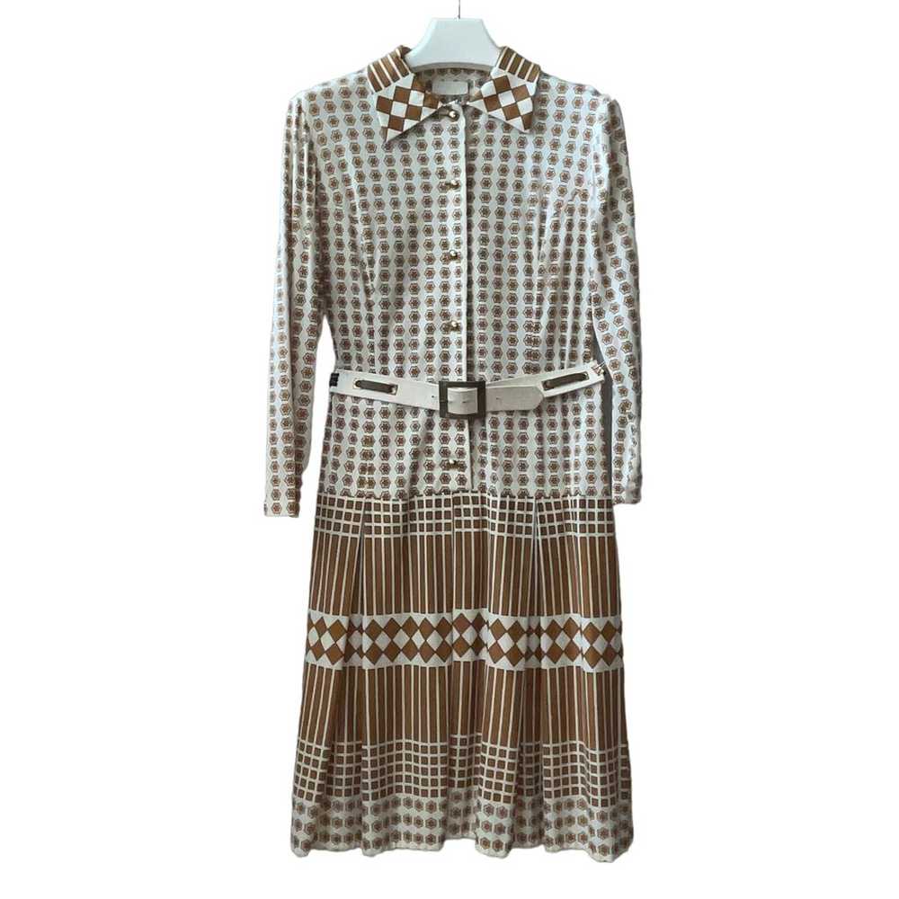 VINTAGE 70s Geometric Print Shirt Dress with Matc… - image 1