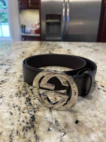 Gucci Gucci Brown Leather Monogram Belt