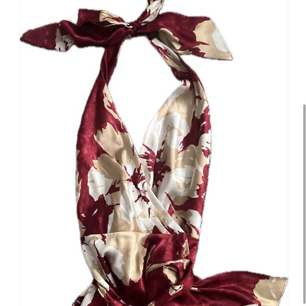 BCBG Max Azria Red Floral 100% Silk Halter Wrap D… - image 3