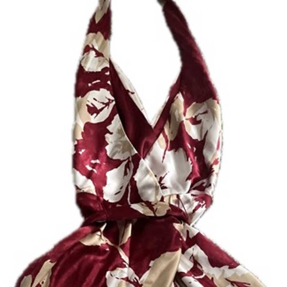 BCBG Max Azria Red Floral 100% Silk Halter Wrap D… - image 7
