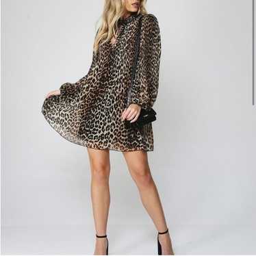 GANNI Georgette Leopard Pleated Mini Dress - Black