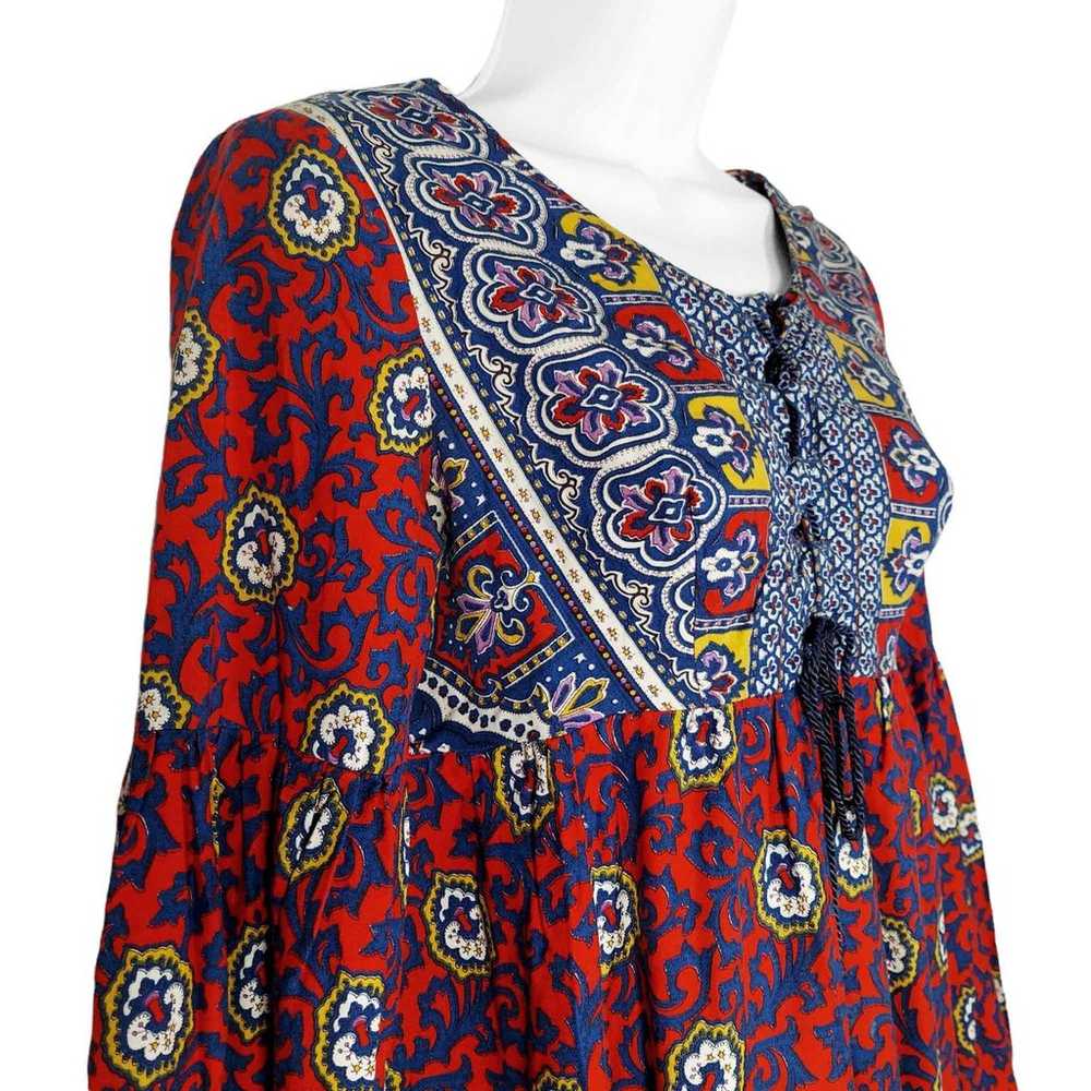 Vintage Maxi Dress Bohemian Bell Sleeve 70s Flora… - image 3