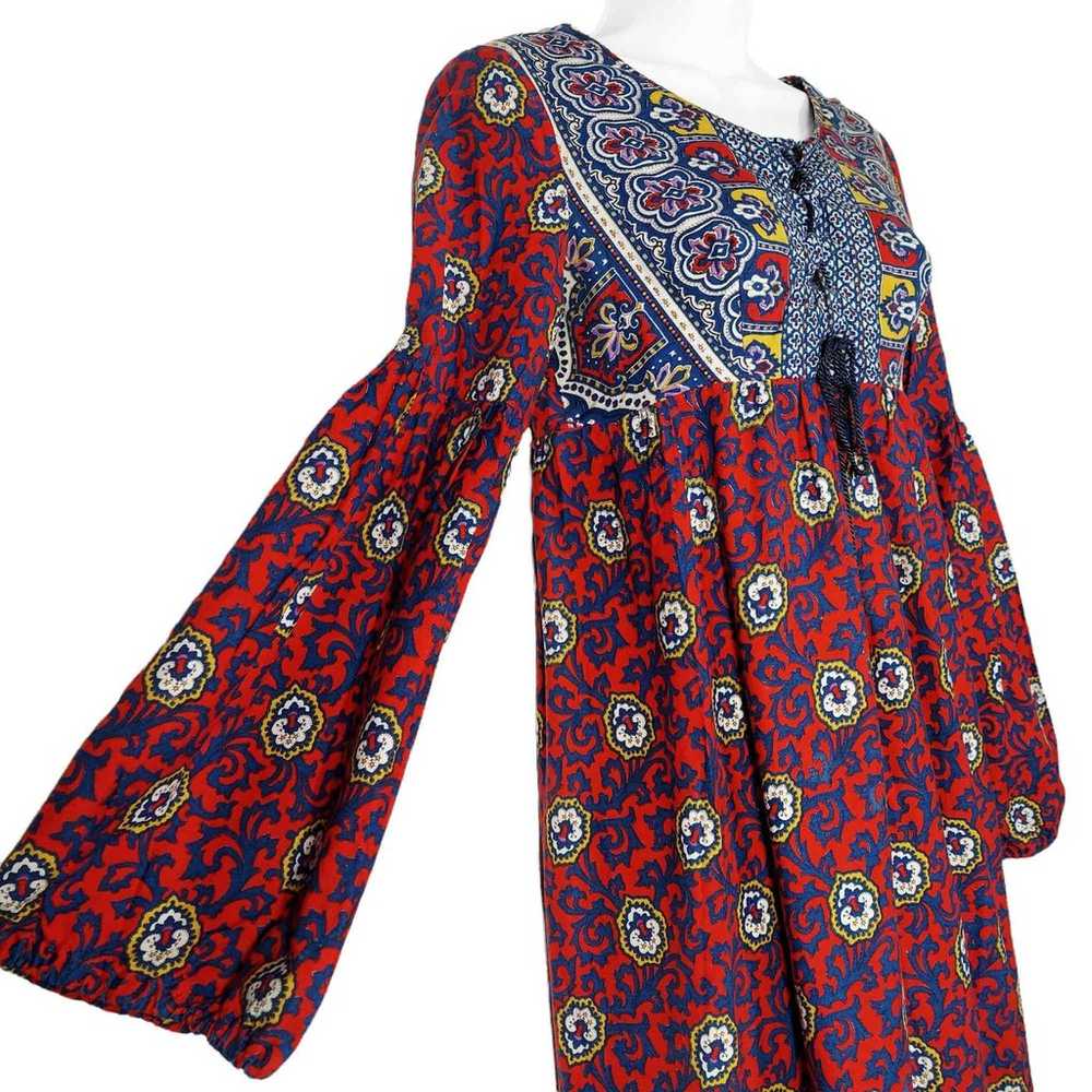 Vintage Maxi Dress Bohemian Bell Sleeve 70s Flora… - image 4