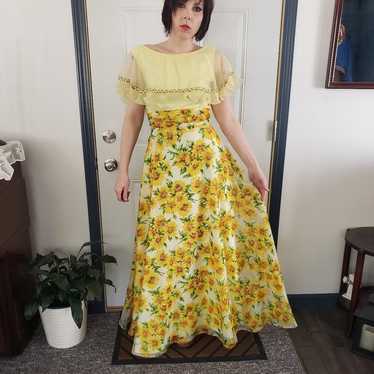 60s Yellow Floral Gown - image 1